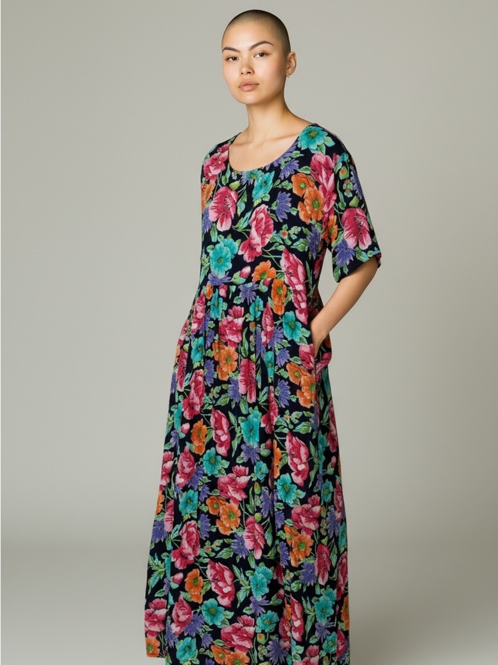 Diane Von Furstenberg Floral Maxi Dress in Black & Pink Like New